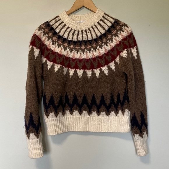 Frame Fair Isle Brown Patterned Baby Alpaca Wool Blend Sweater - Picture 1 of 4